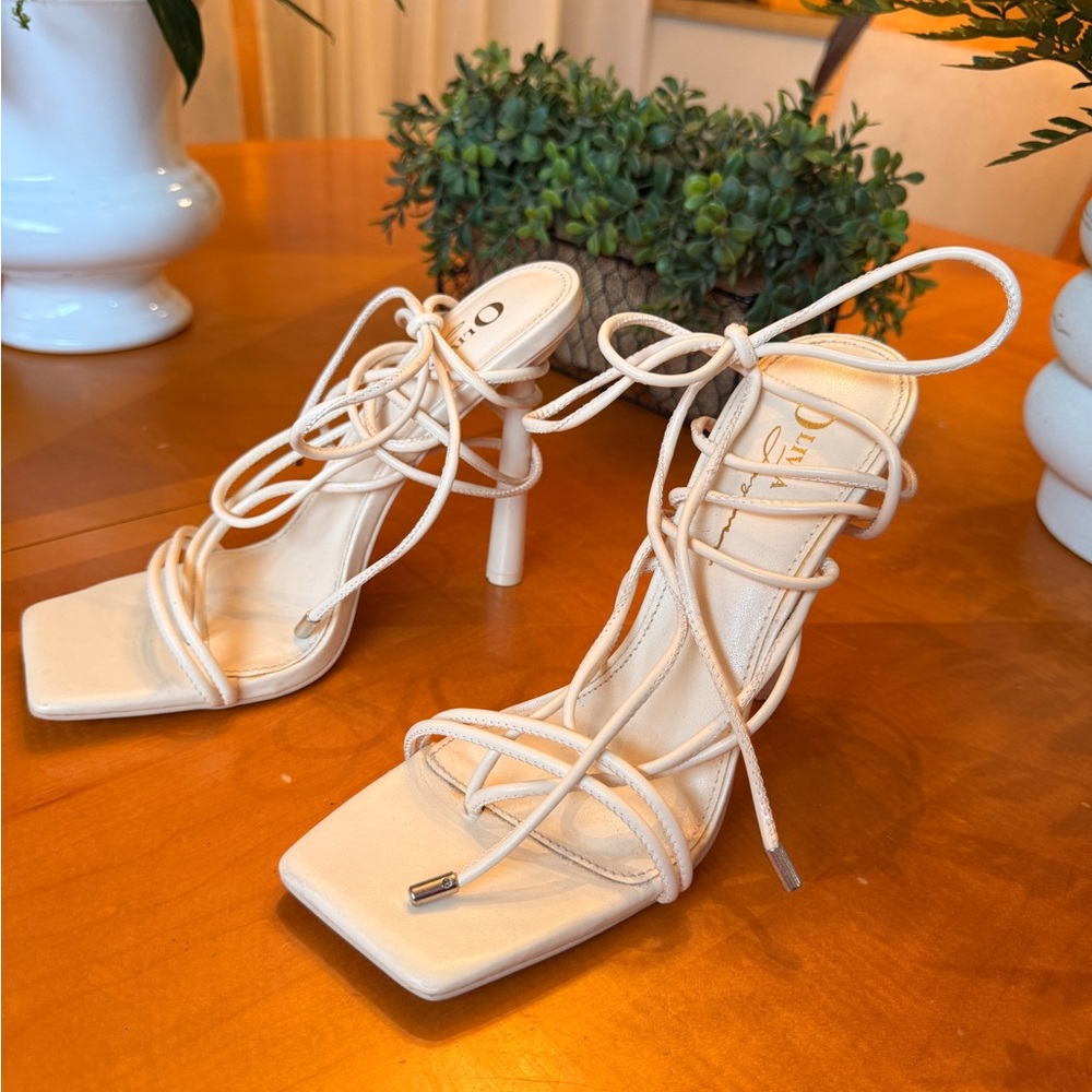 Elegant Cream Lace-Up Heels